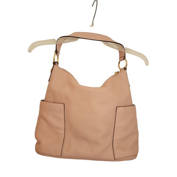 Michael Kors Jet Set Large Pebbled Leather Tote Purse Charm Pockets Beige Logo - Picture 2 of 12